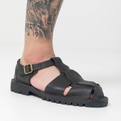 男鞋 周莹复古英伦镂空包头包跟休闲皮凉鞋 港风牛皮缝线手工凉鞋