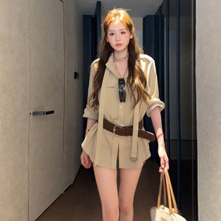 上衣高腰显瘦短裤 港风复古套装 衬衫 女2025夏季 子潮 御姐风气质长袖
