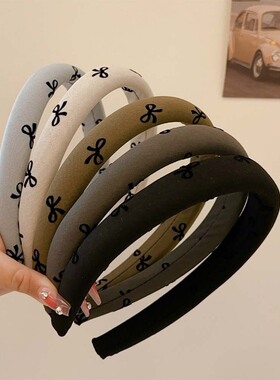 2024新蝴蝶结高颅顶细边发箍网红灰色调可爱印花海绵头箍发饰发卡