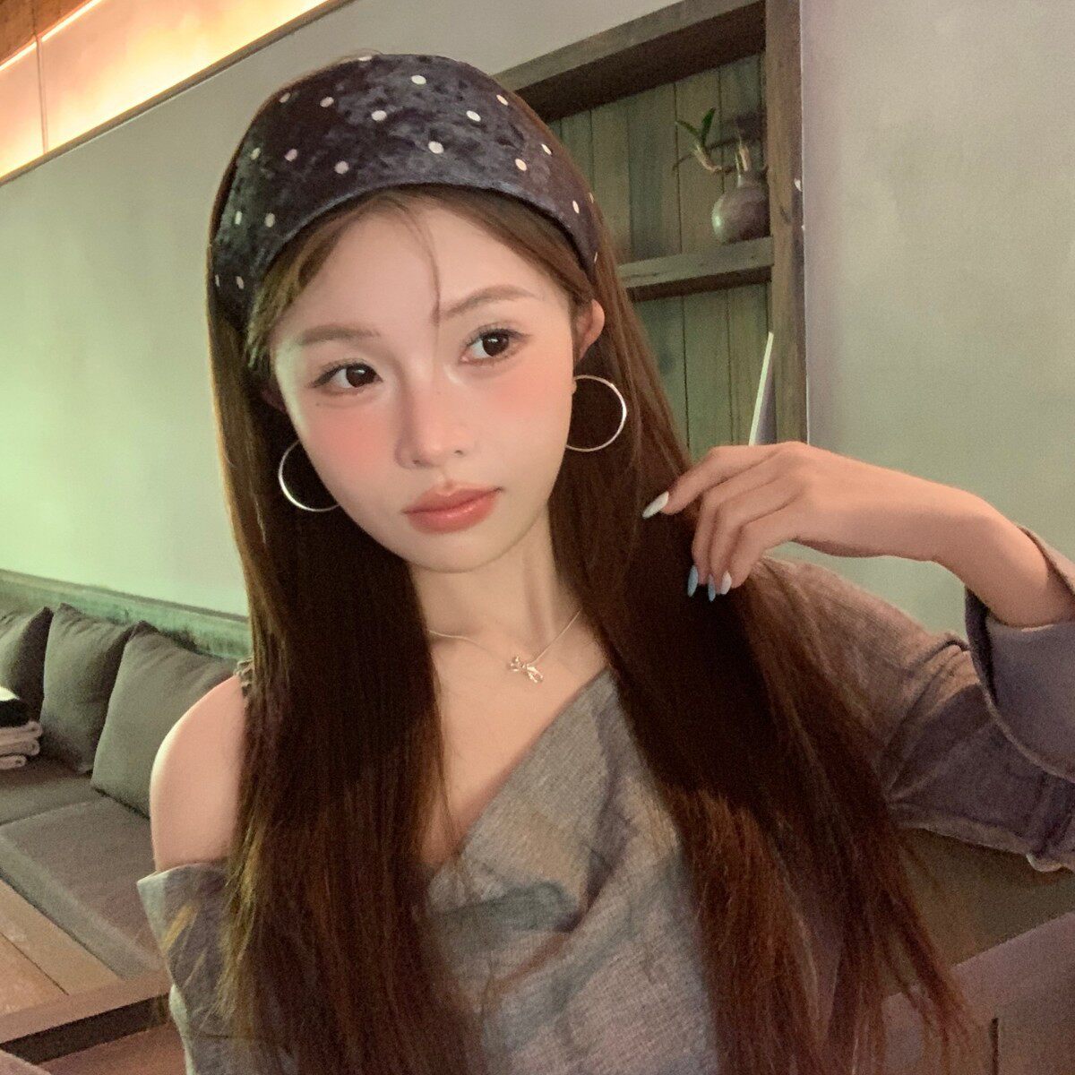 韩国新品超宽版丝绒波点发箍ins百搭遮白发半帽式头箍时尚发饰女
