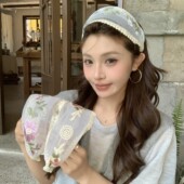 刺绣花朵宽边发箍女高颅顶网纱压发头箍气质发捆田园风发卡头饰夏