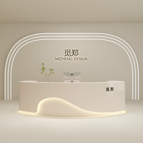 美容院收银台弧形服装店吧台公司前台接待台烤漆简约现代店铺柜台
