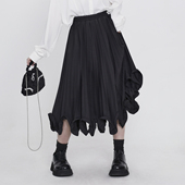 新品 隐觅 秋季 山本风暗黑系yohji百褶木耳边设计A字裙显瘦半身裙