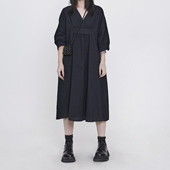 新品 隐觅 山本风暗黑系yohji秋季 百搭小众宽松棉麻设计V领连衣裙