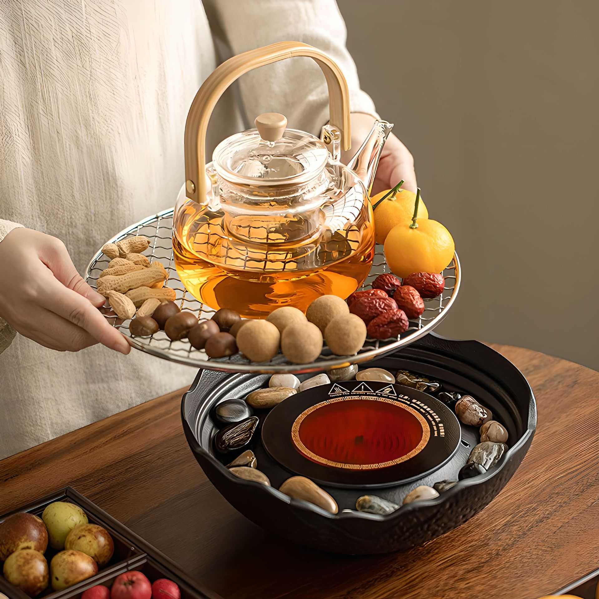 陶瓷围炉煮茶室内家用全套电陶炉花茶茶具套装玻璃煮茶壶一件带发