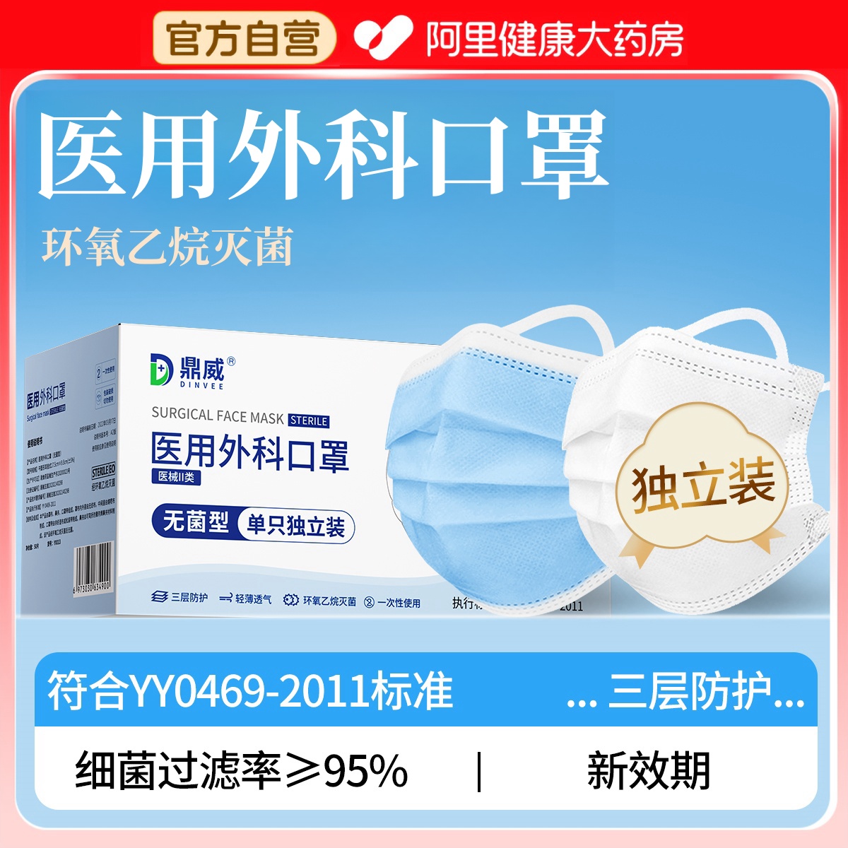 200只医用外科口罩灭菌级独立装