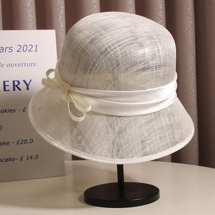 法式赫本风优雅蝴蝶结麻纱遮阳渔夫帽女夏季英伦时尚百搭防晒盆帽