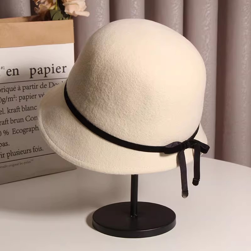 优雅羊毛呢日系复古圆顶小沿帽子