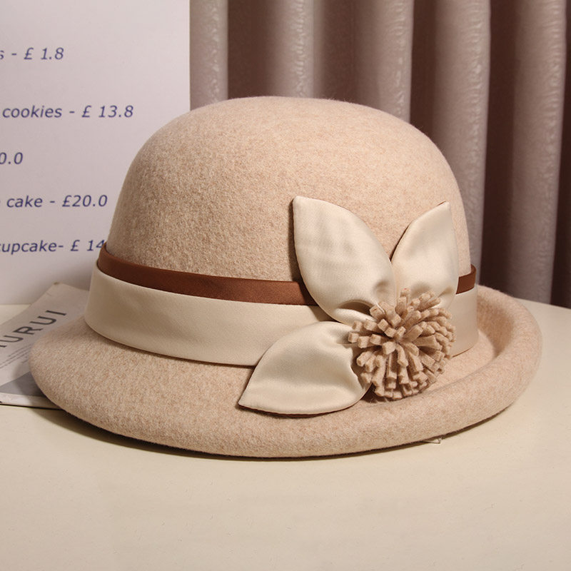 赫本风羊毛呢渔夫帽子女秋冬优雅花朵卷边小礼帽英伦复古百搭盆帽,服饰配件/皮带/帽子/围巾,帽子,淘宝优惠券,粉丝福利购,淘宝优惠卷
