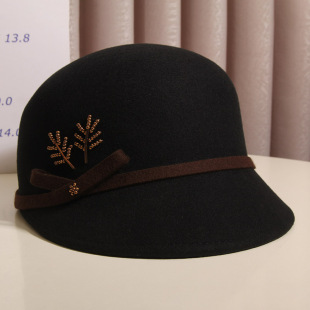 鸭舌帽子女秋冬优雅花朵羊毛呢马术帽英伦复古时尚 贝雷帽百搭礼帽