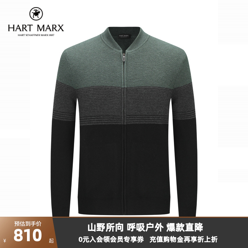 【绵羊毛】哈特马克斯男士休闲拉链毛衫秋冬保暖羊毛衫通勤外套男