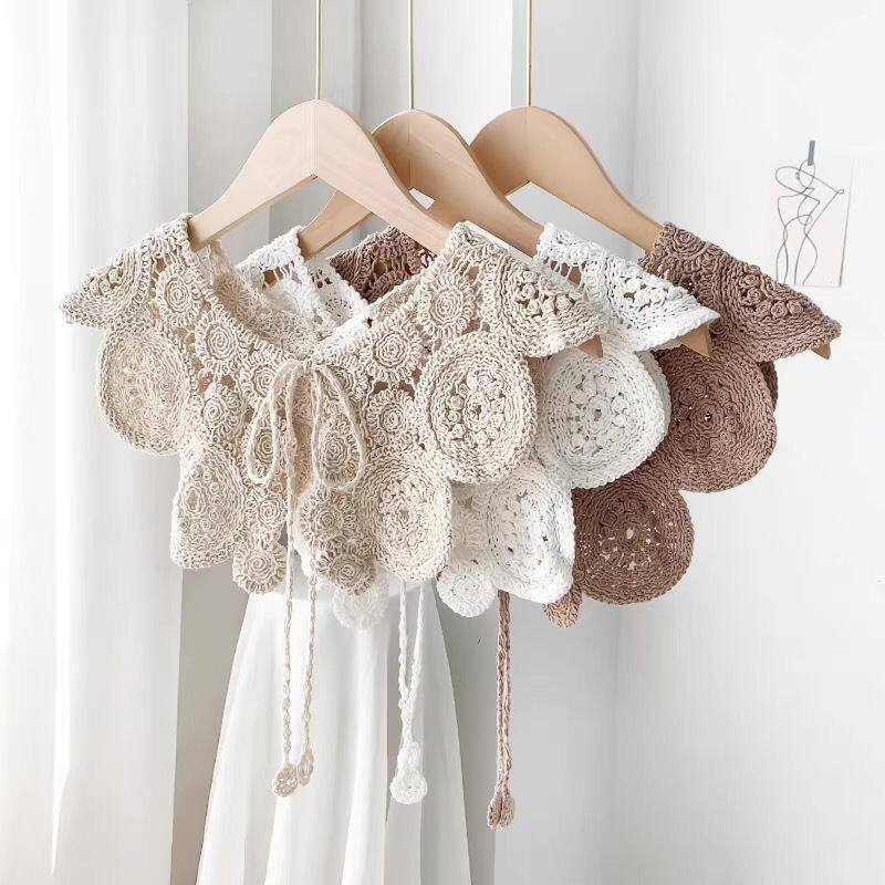 假领子配羊毛衫时尚针织假领子女韩版百搭配裙子小披肩蝴蝶结绑带