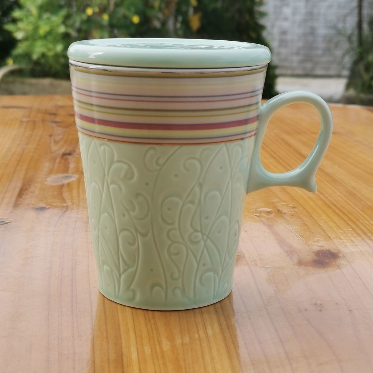 带盖漂亮陶瓷水杯茶分离