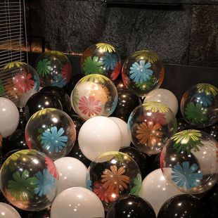 2025新款 饰婚礼儿童生日气 飘空气球彩色透明印花雏菊粉乳胶气球装