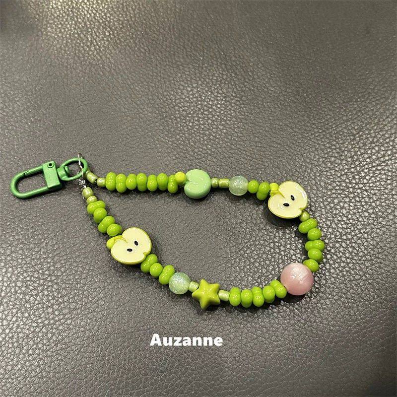 绿色手机链小众可爱串珠苹果手机挂链适用车钥匙书包挂坠airpods