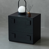 意式 极简床头柜北欧风卧室床边柜现代简约黑色橡木抽屉床头储物柜