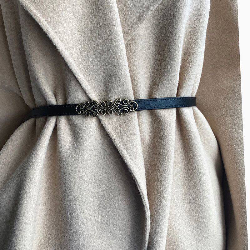 羽绒服专用腰带女士可调节真皮 女 连衣裙收腰皮带毛衣大衣百搭黑