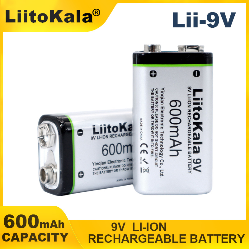 LiitoKala 600mAh 9V锂离子6F22 9V可充电电池万用表RC玩具温度枪