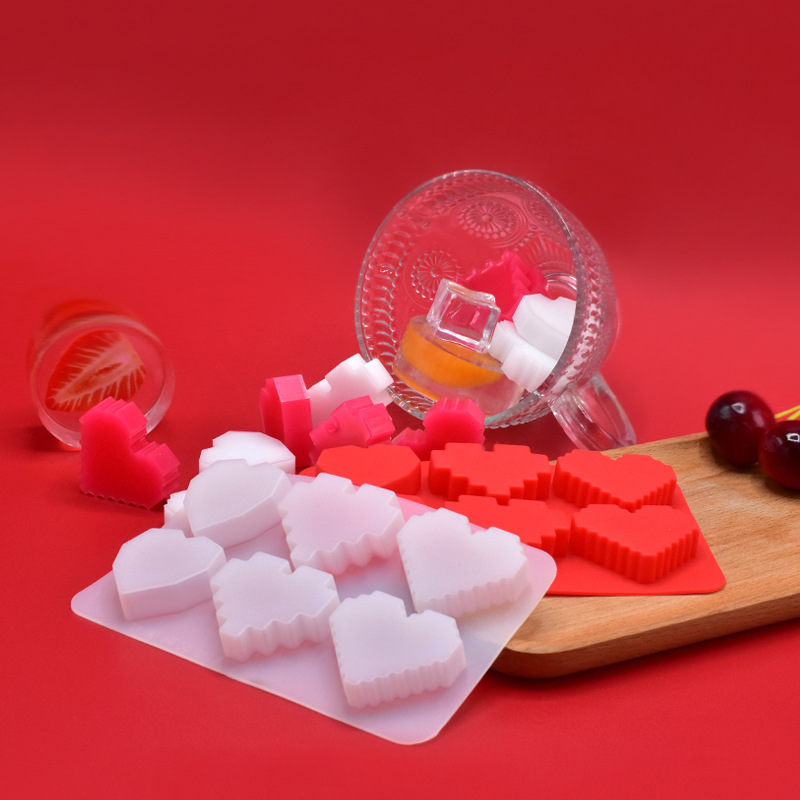 新品6连像素爱心水晶滴胶模具diy蛋糕装饰硅胶模家用自制果冻甜点