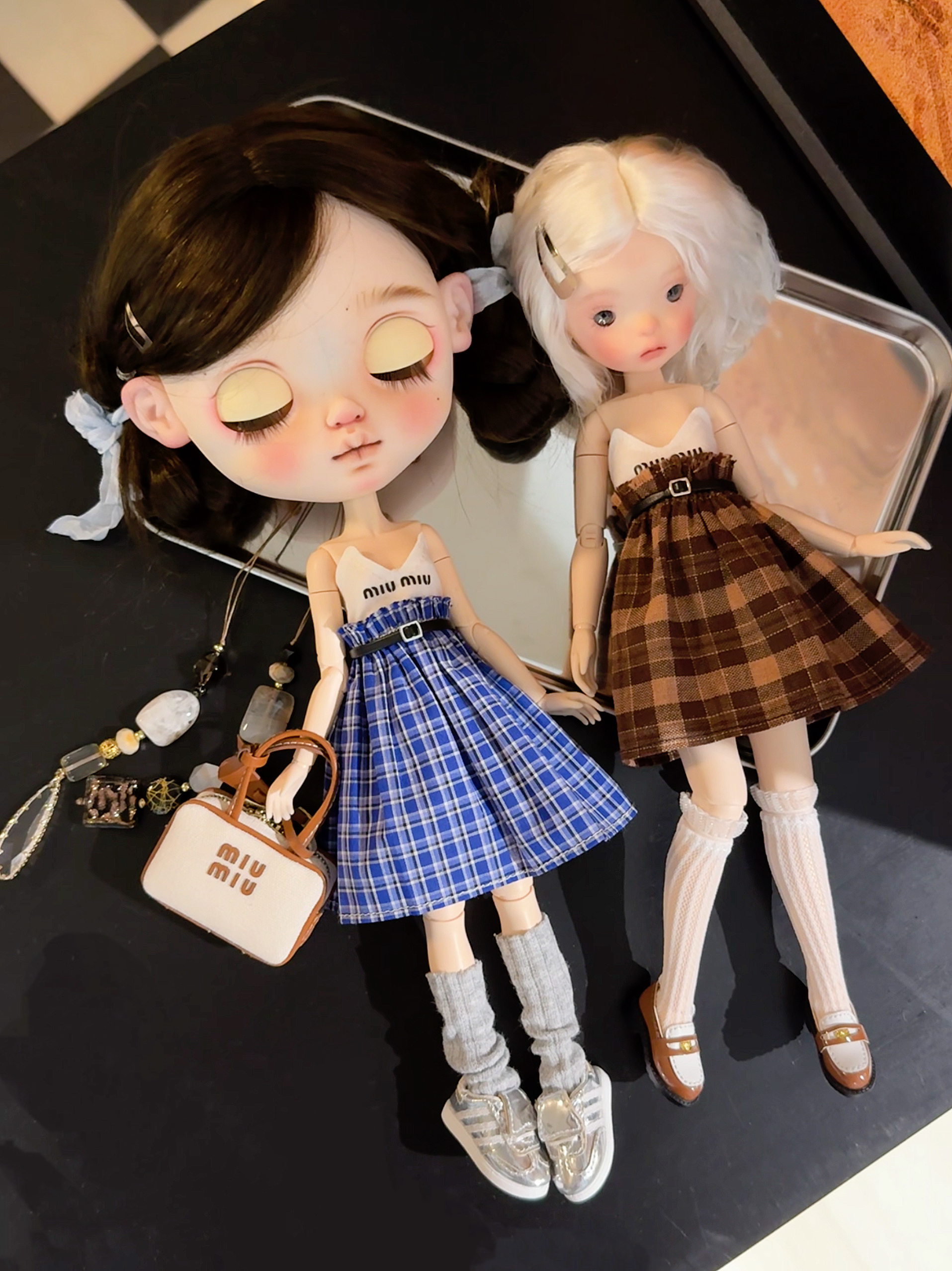 现货小布娃衣套装ob24六分素体miu系假两件连衣裙蓝豆豆Azone光魇