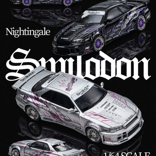 预售-壹号站台|TM1:64 R34 齿虎 黑夜莺银夜莺 仿真合金汽车模型