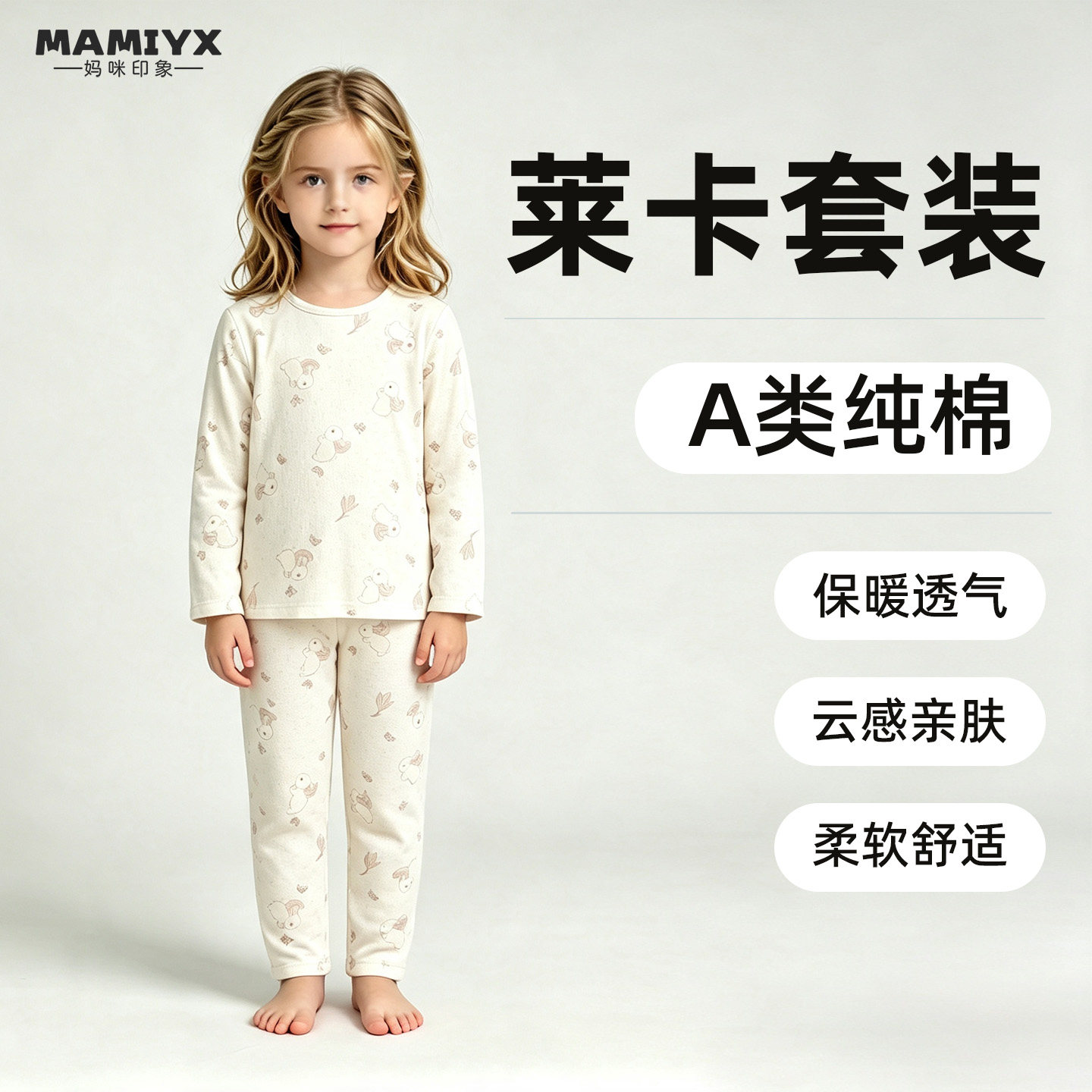 妈咪印象女童纯棉莱卡秋冬套装保暖内衣女孩加厚秋衣秋裤两件套