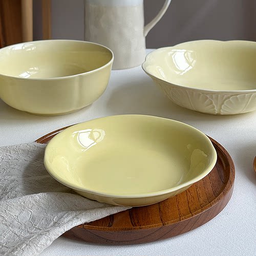 半颗橘子ho奶黄色家用釉下彩菜盘