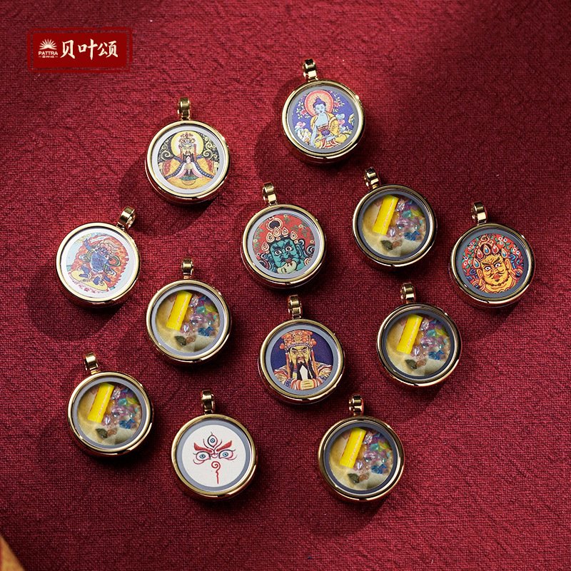 支持定制迷你小唐卡黄财佛眼随身唐卡手绘五方财财眼嘎乌盒