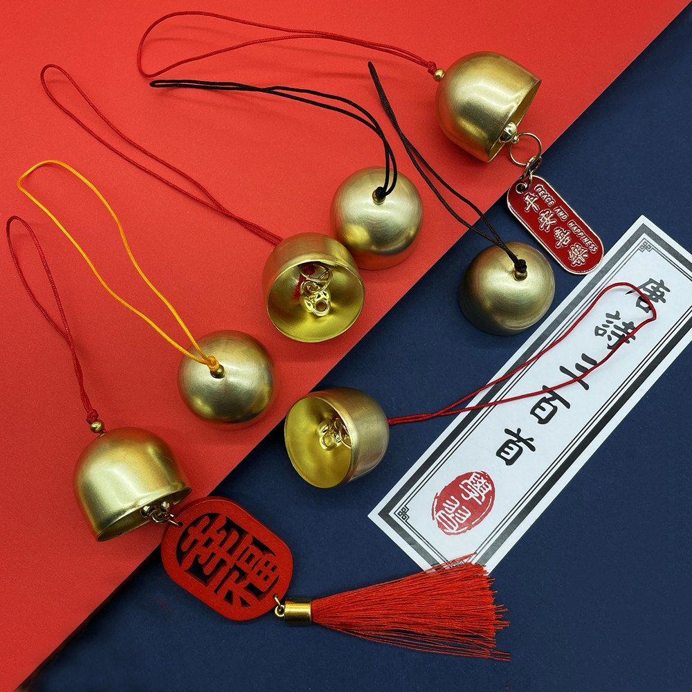 纯铜风铃diy小饰品材料圣诞铃铛diy配件金属小铃铛带铃锤会响挂件
