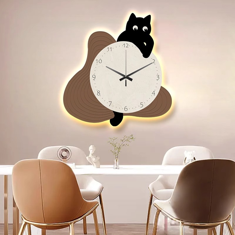 猫咪钟表挂钟客厅装饰画创意时钟表挂墙2024新款简约餐厅挂画壁画