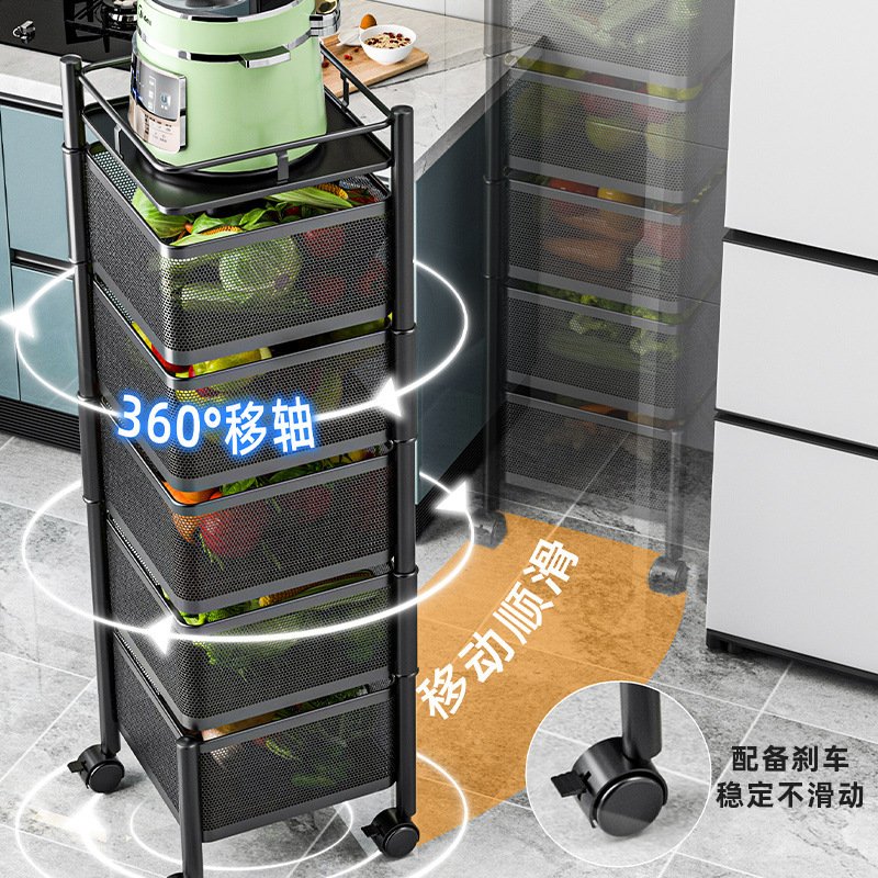 厨房置物架可移动方形旋转落地收纳家用免安装多层水果蔬菜置物架
