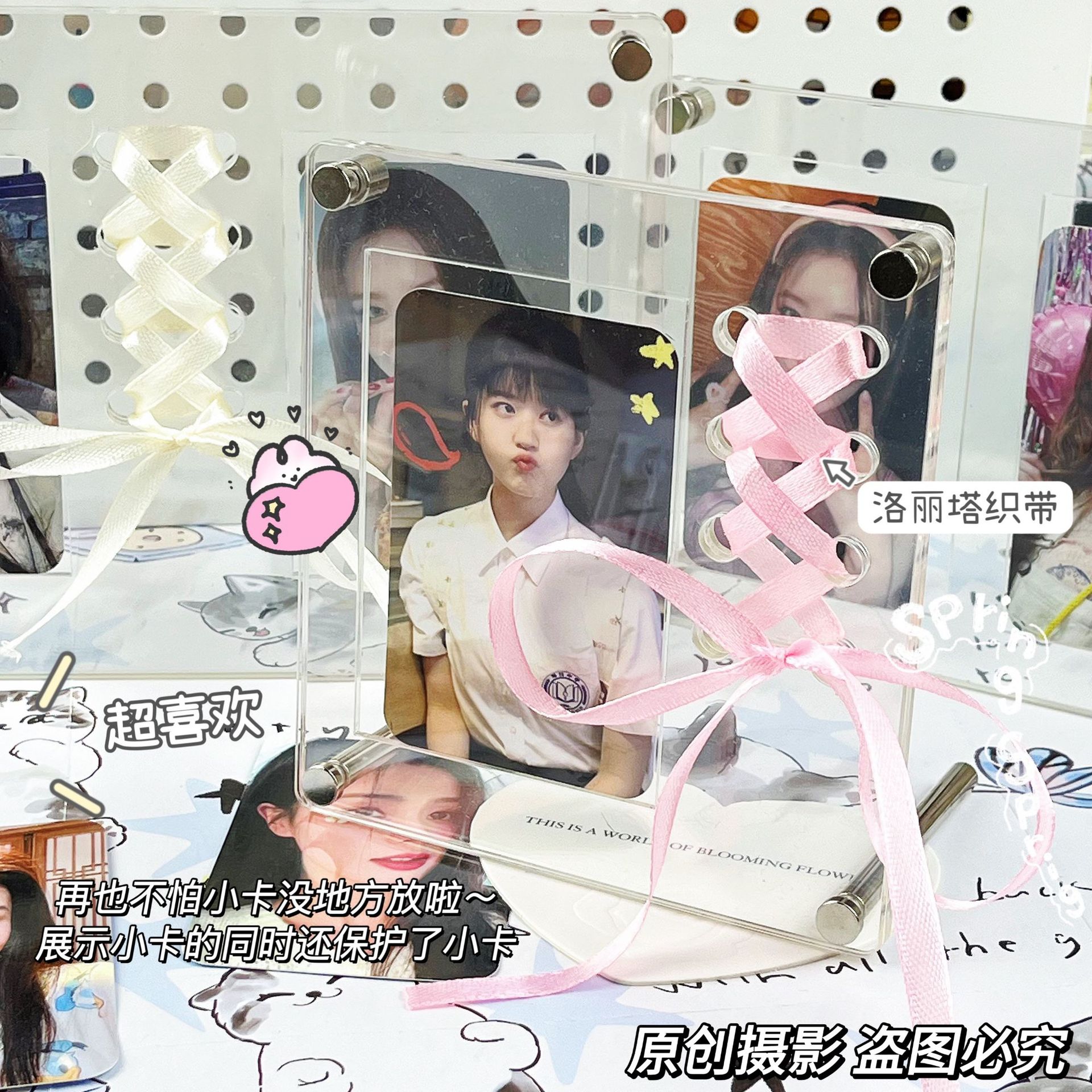 亚克力小卡砖拍立得3寸照相框立桌面牌摆件双凹槽明星爱豆展示架