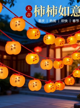 灯笼彩灯太阳能柿子灯串新年氛围庭院装饰灯树挂元旦户外亮化布置