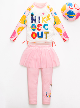 女童游泳衣中大童长袖长裤防寒儿童女生泳衣高颜值分体防晒速干衣