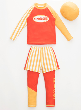 泳衣男童青少年分体儿童游泳衣夏男孩2024新款长袖泳裤中大童套装