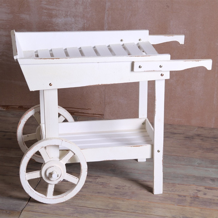 美式乡村花园园艺多肉花架做旧手推车花房花车实木橱窗装饰摆件