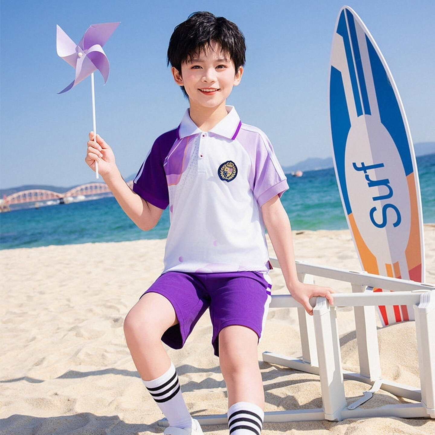 运动风班服白衬衫短袖小学生演出服园服春秋款诗歌半身裙纯棉夏季