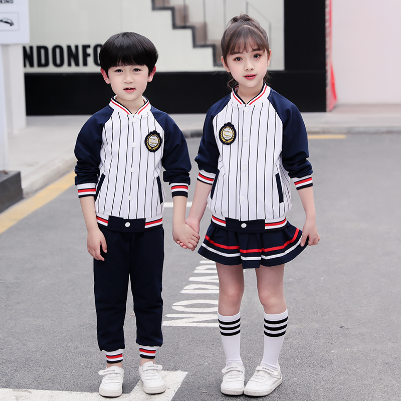 幼儿园园服春秋冬装红黑色白色条纹运动会校服套装小学生老师班服