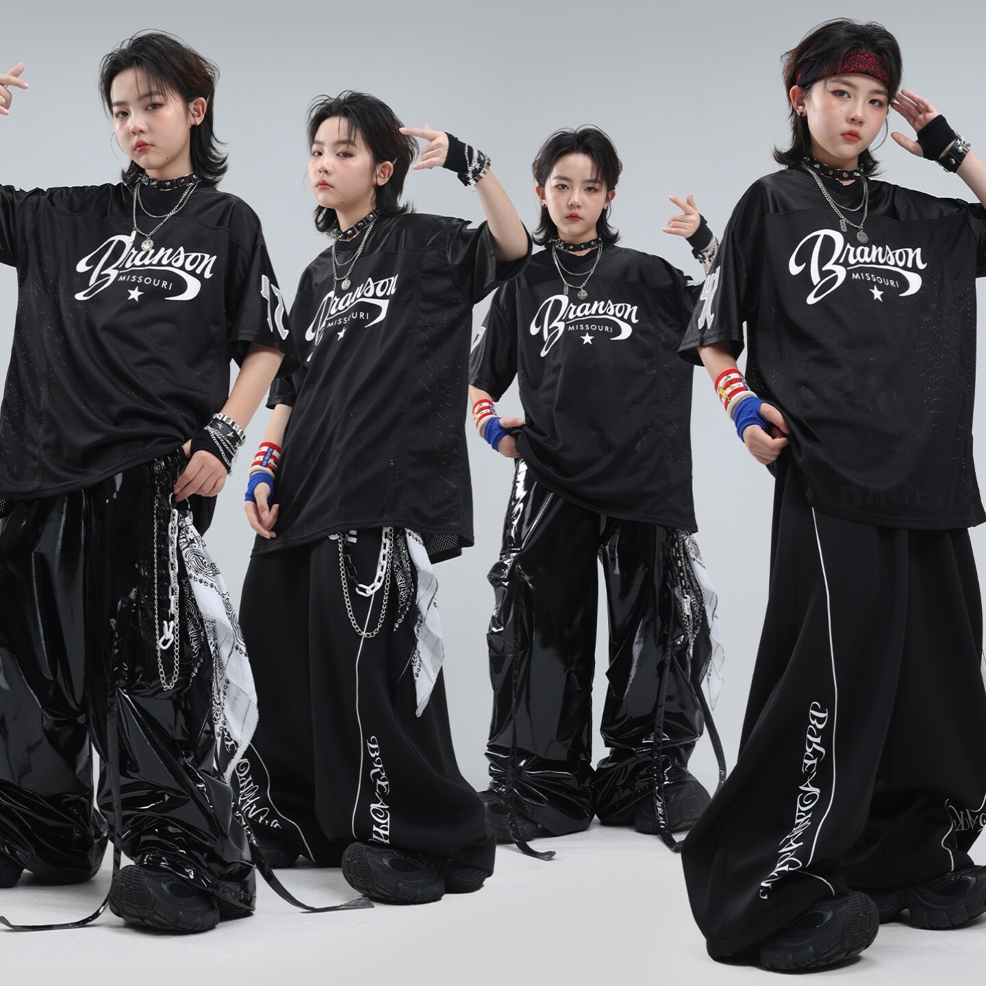 街舞服女童表演服装破洞马甲宽松hiphop帅气短袖舞蹈服少儿黑黄