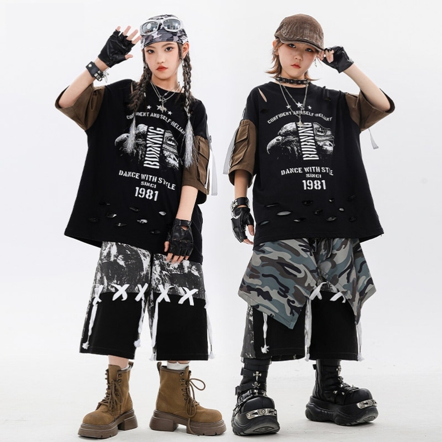 男童嘻哈街舞服演出服黑白黑红条纹蓝色亮皮走秀红白酷帅童装服装