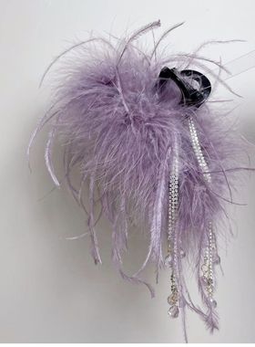 紫色羽毛抓夹轻奢风气质闪钻流苏羽毛抓夹女2025新款饱满后脑勺高