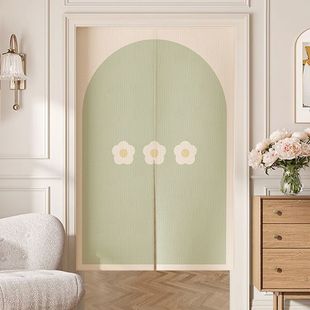 门帘一片式奶油风布艺门帘免打孔厨房厕所遮挡帘卧室房间半帘家用