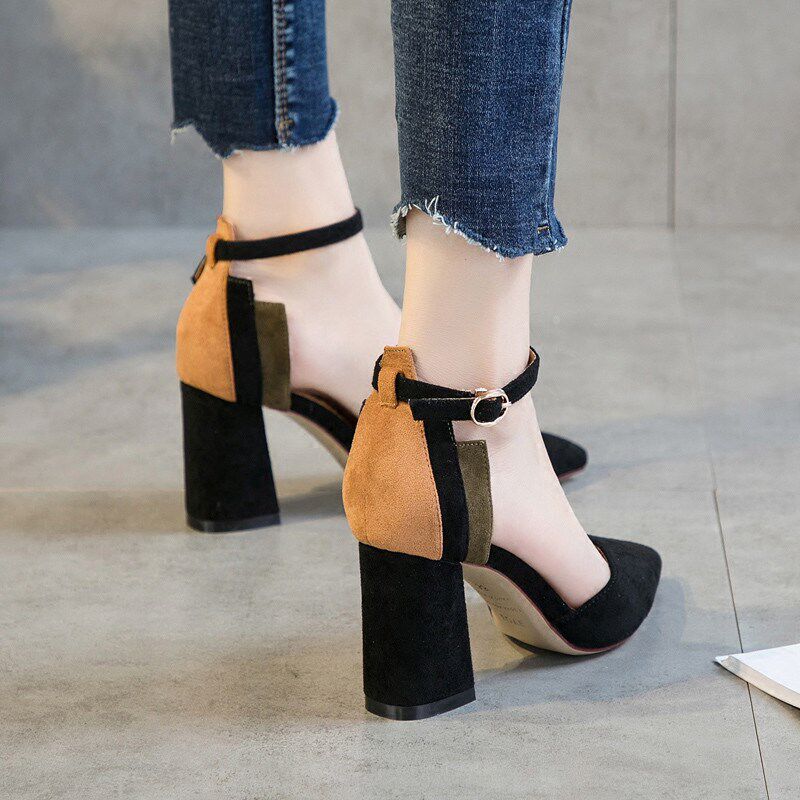 16 Versatile Korean Edition High-heeled shoes 2020 spring and autumn new pattern Women's Shoes Single shoes one word Buckle With crude Tip Women's Shoesin the Women's Shoes, Sandals  category - from Buy2taobao.com to provide professional Taobao agent buy service