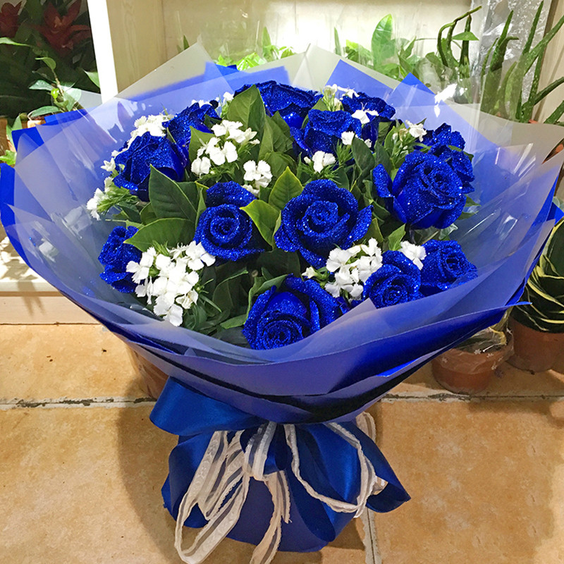 海南海口三亚鲜花同城速递蓝色妖姬玫瑰花束鲜花实体店配送花上门