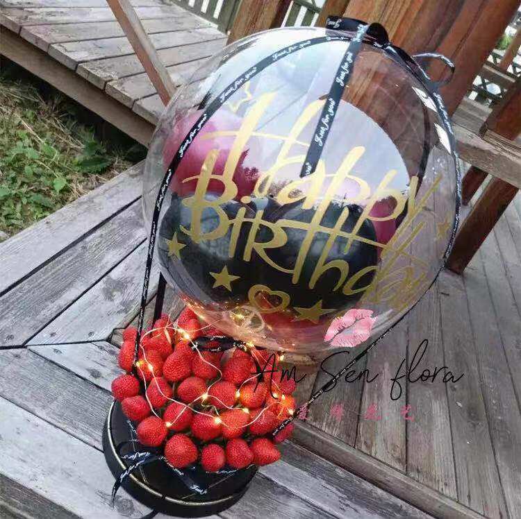 ins网红抖音惊喜热气球风告白抱桶草莓花束重庆鲜花速递同城生日