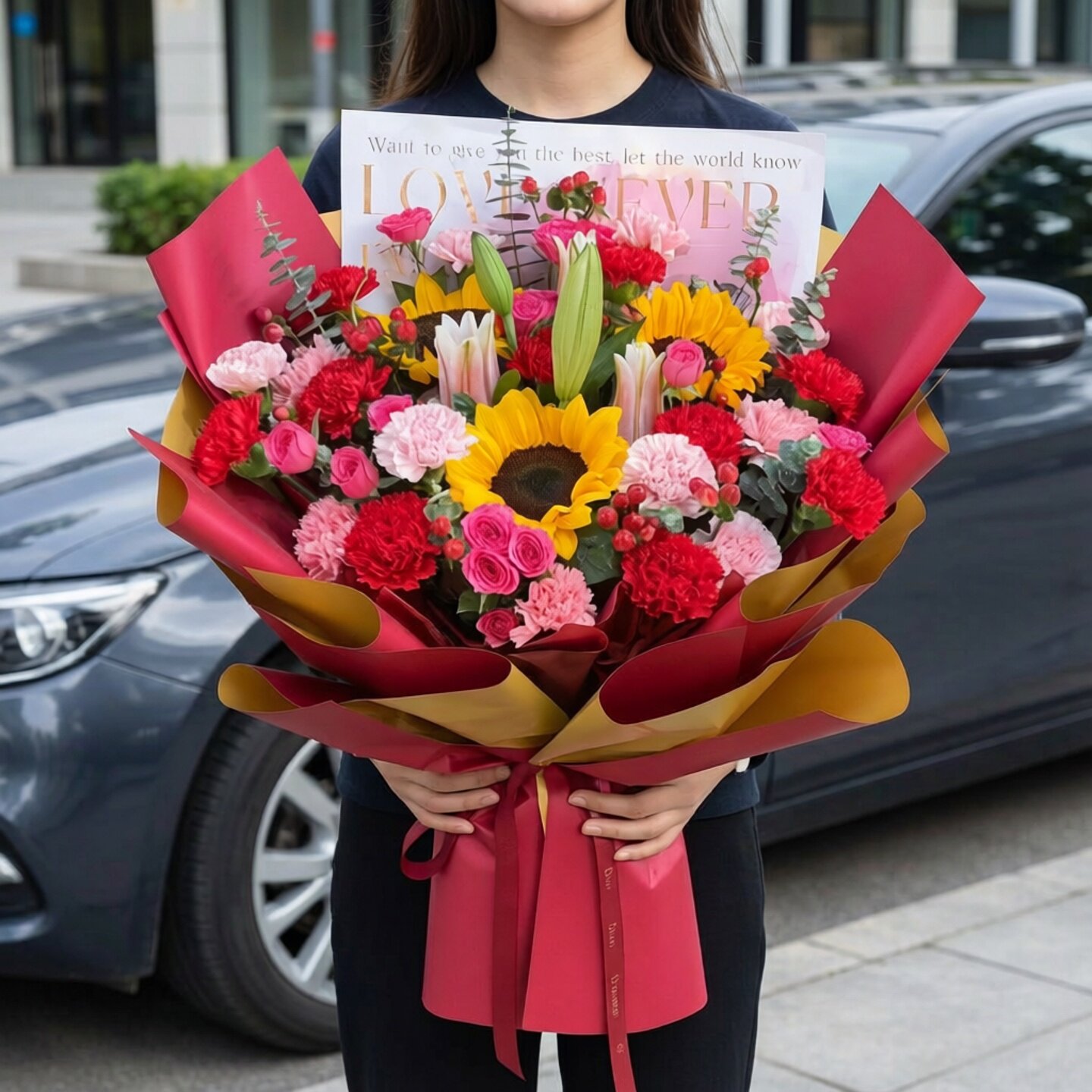 同城鲜花配送向日葵玫瑰康乃馨混搭花束情人节母亲节生日沈阳海口