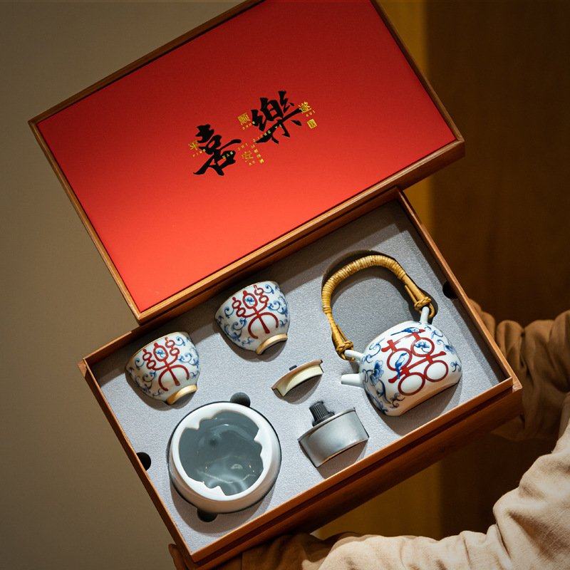 青花喜乐提梁壶围炉煮茶防烫电陶炉陶壶煮茶陶瓷茶壶结婚伴手礼品,餐饮具,功夫茶具,淘宝优惠券,粉丝福利购,淘宝优惠卷