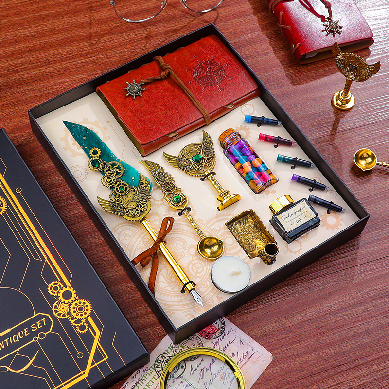 哈利波特蘸水笔欧式机械朋克风翅膀钢笔广告商务礼品羽毛笔套装