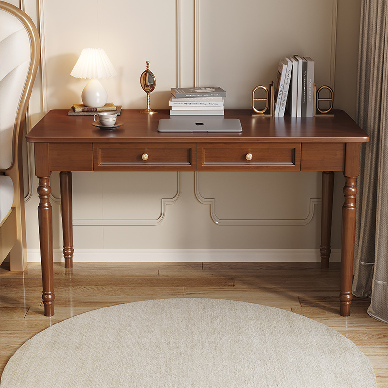 美式轻奢实木书桌家用办公桌现代简约电脑桌卧室学习桌书房写字桌