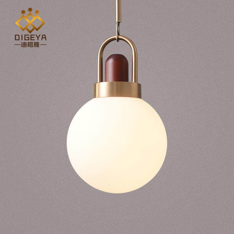 日式实木小吊灯北欧复古简约餐厅店铺吧台卧室床头阳台圆球玻璃罩